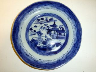 Antique Canton 18th 19th C.  Chinese Export Blue & White Porcelain Dish Plate
