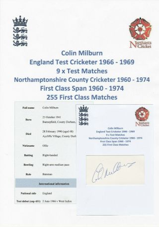 Colin Milburn England Test Cricketer 1966 - 1969 Rare Autograph