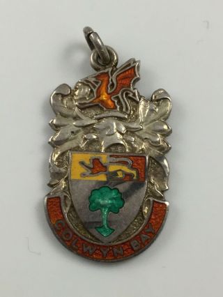 Hallmarked Silver Enamel Fob Medal Colwyn Bay Crest 1956