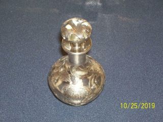 Alvin.  999 Fine Silver Overlay Ladies Perfume Bottle W/ Matching Stopper C1900