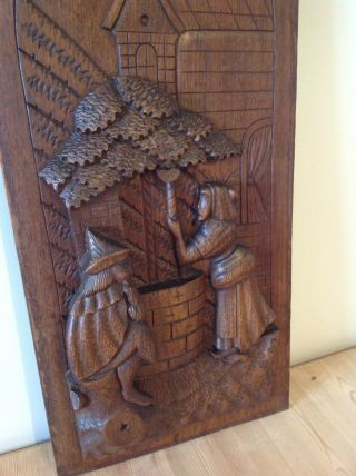 Antique Carved Oak Panel Of Figures