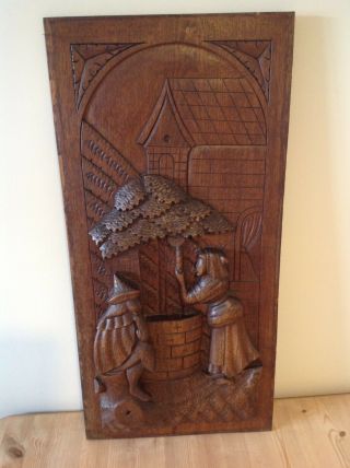 Antique Carved Oak Panel Of Figures 2