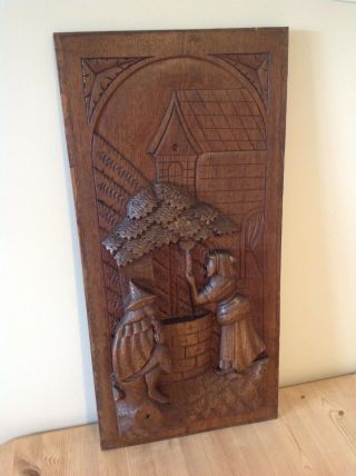 Antique Carved Oak Panel Of Figures 3