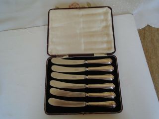 Antique Boxed Set Of Six Solid Silver Handled Tea Knives Sheffield 1903