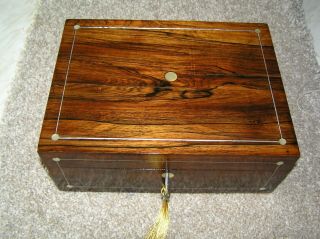 Antique Victorian Rosewood Jewellery/trinket Box With Mop,  Lock & Key.