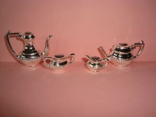 Dollhouse Miniature 5 pc Silver Tone Coffee Tea Service Set 2