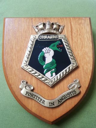 Vintage Hms Courageous Royal Navy Ship Plaque Wall Shield Hand Painted