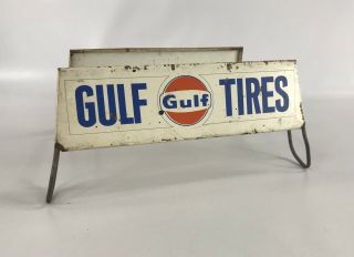 Vtg GULF TIRES Sign Advertising Wheel Rack Stand Display Rare Oil Gas 2