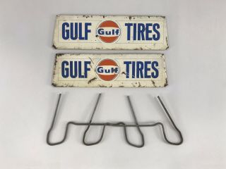 Vtg GULF TIRES Sign Advertising Wheel Rack Stand Display Rare Oil Gas 3