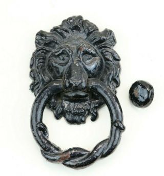 Antique Large Heavy Cast Iron Lion Head Door Knocker and Strike Plate 2