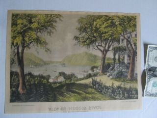 Nicely Tinted,  Vintage Currier & Ives Print,  View On Hudson River,  Newburgh,  Ny