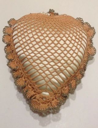 Old Antique Home Decor Vintage Pillow Heart Crocheted Display Bed