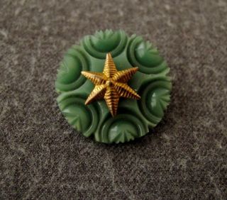 ANTIQUE 1930 ' S MACHINE AGE GOLDEN METAL STARFISH GREEN FLOWER GALALITH BUTTON s. 2