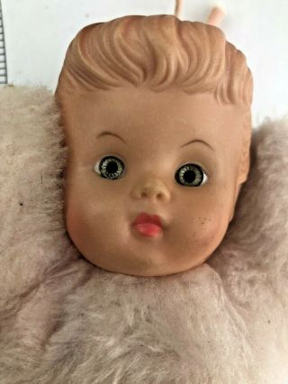 Vintage Cuddle Toys Douglas Pink Baby Doll Vinyl Head Ribbon Pony Tail