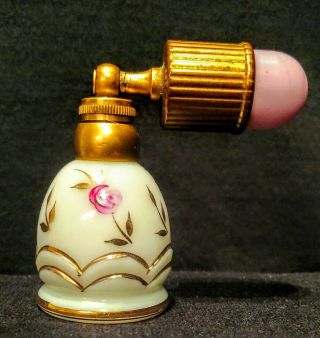 Vintage Rare Spray Milk Glass Perfume Fragrance Bottle W Unusual Push Atomizer