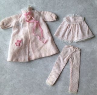Vintage Skipper 1909 Dreamtime Doll Outfit Pajamas Bath Robe Pants Top Pink Dots