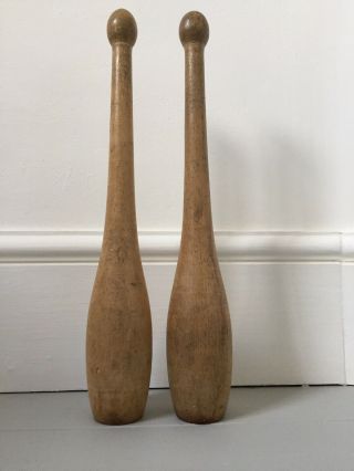 Matching Pair Antique Wooden Exercise Batons Juggling Clubs
