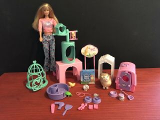 Barbie Doll - Barbie Kitty Fun With Marshmallow Cat & Barbie Pet Shop Toys 1998