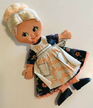 Vintage 1969 Ideal Bendy Flatsy Doll Judy Flat Pies On Dress Baking Apron Outfit