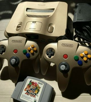 Nintendo 64 Console Rare Gold 2 Controllers,  Smash Bros From Japan 44