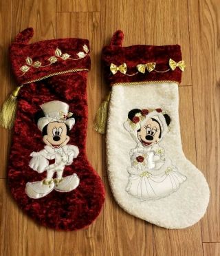 Disney Mickey & Minnie Mouse Christmas Stocking Pair Large Victorian Rare