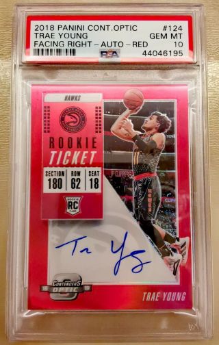 2018 - 19 Contenders Optic Rookie Red Trae Young Hawks Rc Auto /149 Psa 10 Rare