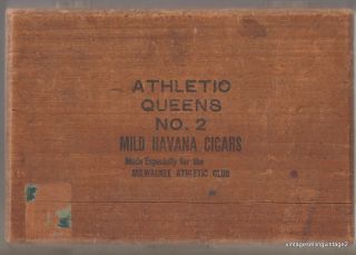 Antique Athletic Club Queens No 2 Mild Havana Mild Cigar Box Locking Clasp (12) ^ 3