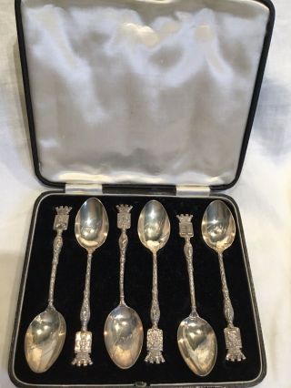 Antique Cased Set Of 6 Hallmarked Silver French Souvenir Tea Spoons 2