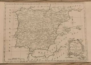 1773 Spain & Portugal Antique Map By John Gibson 246 Years Old