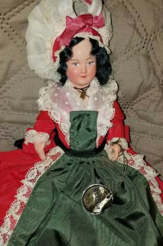 Vintage/antiq French Celluoid Boudoir Poupee Regionale Doll Black Mohair Tagged