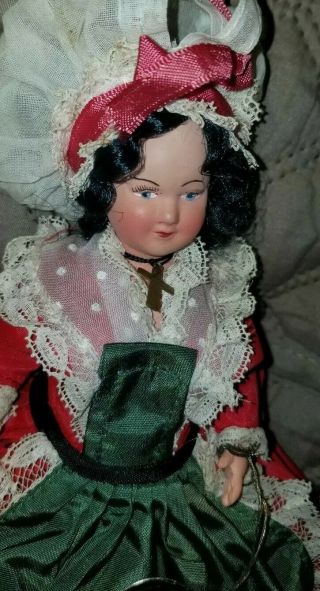 Vintage/Antiq French Celluoid Boudoir Poupee Regionale Doll Black Mohair tagged 2