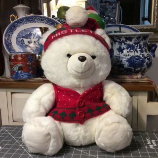 Mistletoe Bear Marshall Field’s Plush Stuffed Animal Vintage Eden Made In Korea