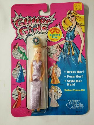 Vintage Glitter Girls Crystal Doll With Ring By Vogue Dolls 1982 On Card