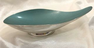 Reed And Barton 65 Footed Vintage Teal Enamel Silverplate Candy Dish Bowl