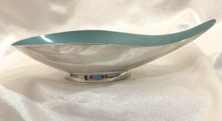 REED and BARTON 65 Footed Vintage Teal Enamel Silverplate Candy Dish Bowl 2