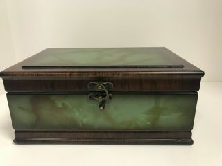 Wooden Box 11 " X 8 " Latch Closure Lined Faux Green Marble Jewelry Storage Decor