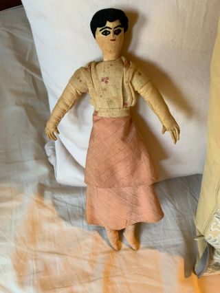 Antique Cloth Folk Art Rag Girl Doll - 11 "