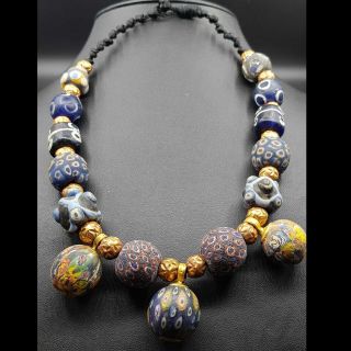 Antique Rare Unique Mosaic Glass Beads Necklace