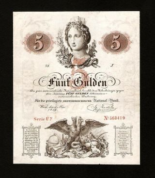 Austria Österreich - 5 Gulden 1859.  Pick A88.  Banknote.  Rare