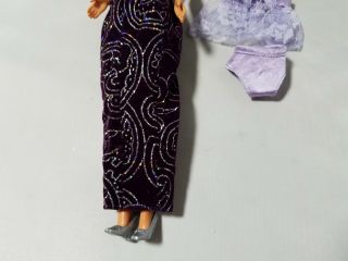 Vintage Barbie Doll 1966 Retro Mod Auburn Hair Bangs W/2 Dress & Purple Outfits 2