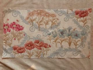 PIECE LATE 19th CENTURY FRENCH FINE LINEN COTTON,  POPPIES 454 2