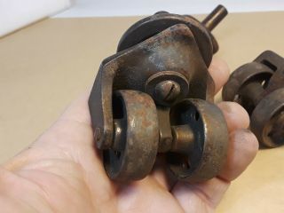 3 Vintage Antique Industrial Cast Iron Double Wheel Swivel Casters 2