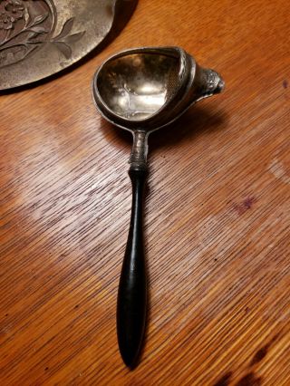 Rare Antique Silver Plated Tea Strainer Wooden Handle Screened