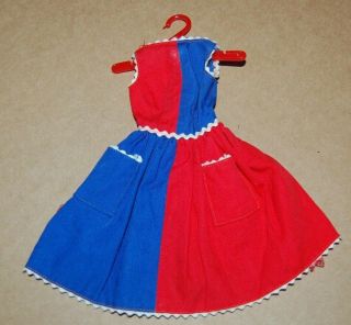 Vintage 1963 Model 943 Mattel Barbie Fancy Blue Red Dress With Label