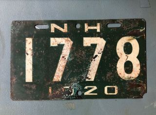 Nh Motorcycle Rare License Plate 1920 Hampshire Small Harley 1778 Scarce 4 D