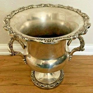 Large Antique Heavy Silver Plate Wine Or Ice Bucket Floral Pattern Lovely