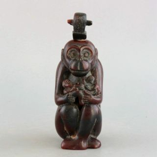 Collectable China Old 0x Horn Hand - Carved Piquant Monkey Delicate Snuff Bottle