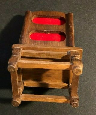Wooden Doll House Furniture - Red Velvet Accent Chair - Vintage Primitive Wood 2