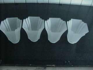 Vintage / Antique Art Deco Frosted Glass Lamp Shades.  Set Of Four.