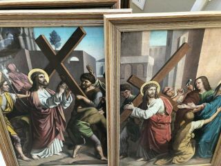 Rare Vintage Large Hand Painted Catholic Church Altar Station Of The Cross Set